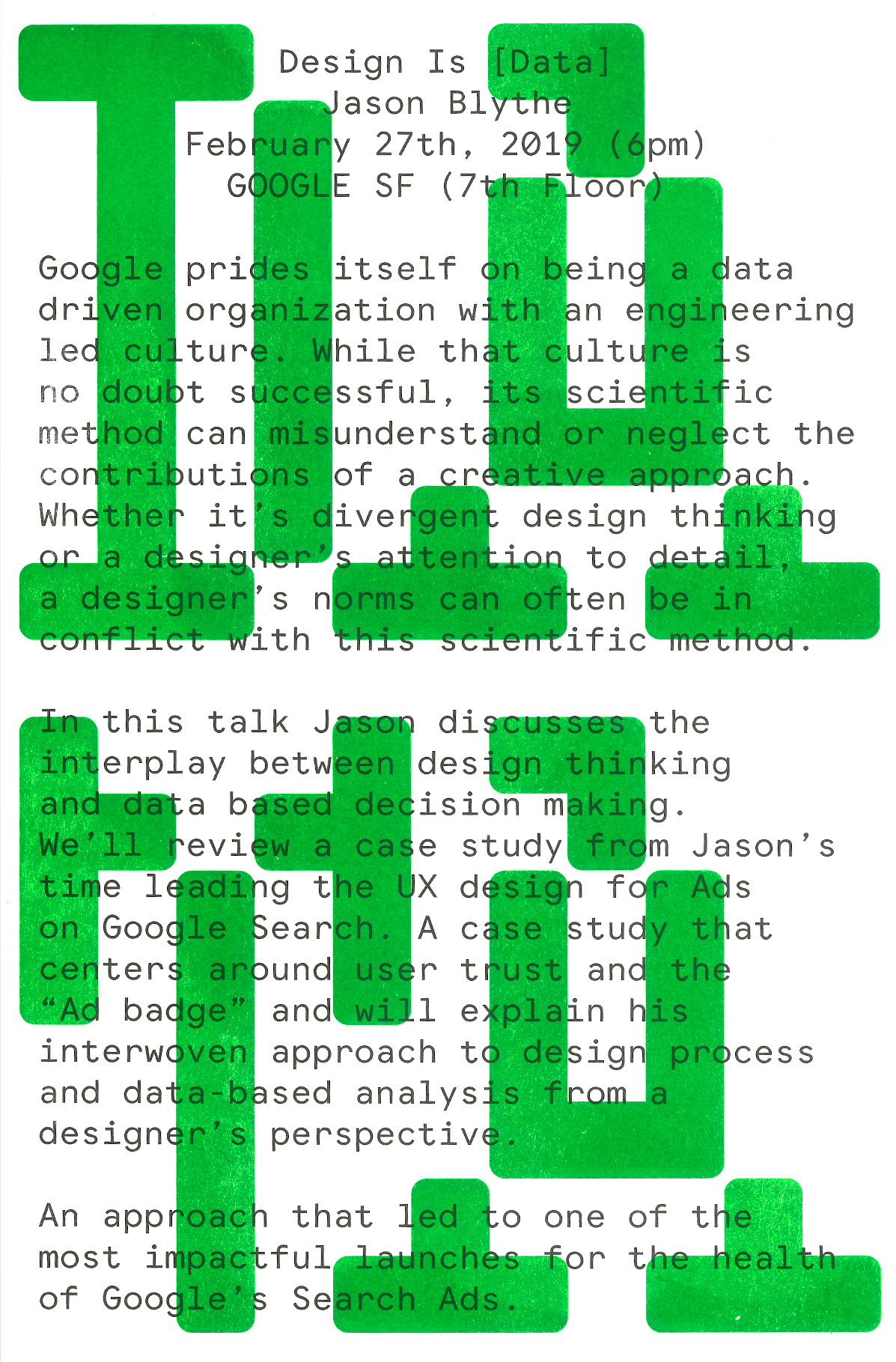 Gabe Ferreira: Design is [Data] — Poster.