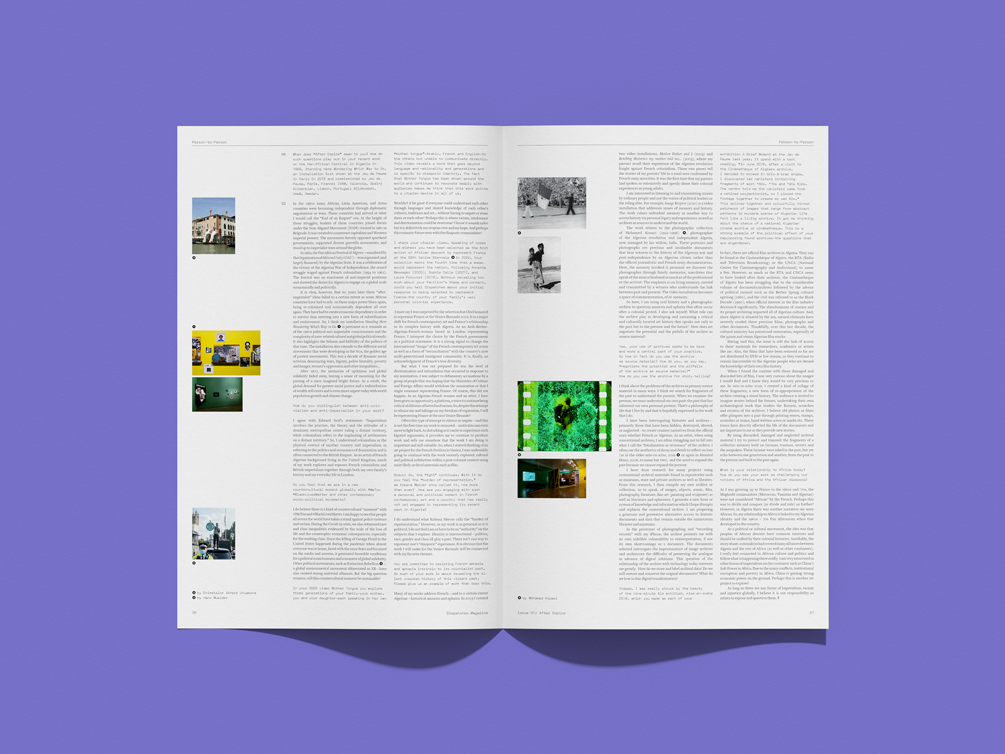 Gabe Ferreira: Dispatches Magazine — Interview with Zineb Sedira, pages 2 and 3.